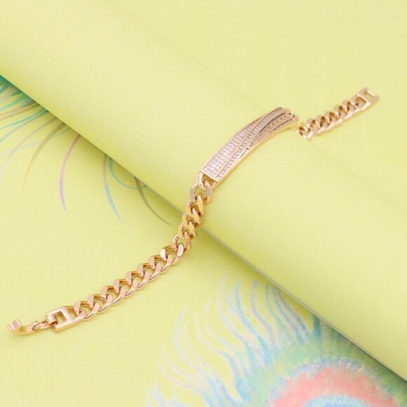 "Rose Gold Plated Chain Bracelet with Sparkling Bar Accent, XPBL0917 - Picture 2 of 11